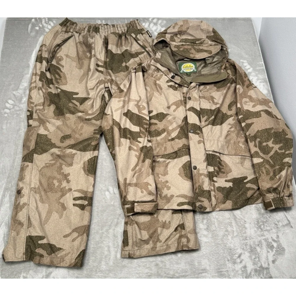 Cabelas Goretex Rain Suit Mens XL Jacket & Pants Waterproof Hunting ECWCS Desert